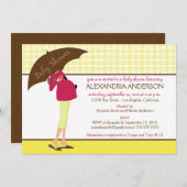 {調整中}傘マミー ベビーシャワーの招待状（黄色） 招待状 (正面/裏面)