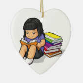 調査する及び読本女子学生の漫画 セラミックオーナメント (右)