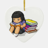調査する及び読本女子学生の漫画 セラミックオーナメント (正面)