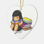 調査する及び読本女子学生の漫画 セラミックオーナメント (左)