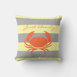 調理カニ及び黄色ビーチストライプ クッション
