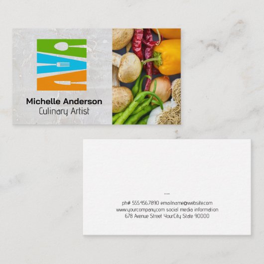調理器具料理のロゴ | 新鮮な農産物 名刺 (正面/裏面)