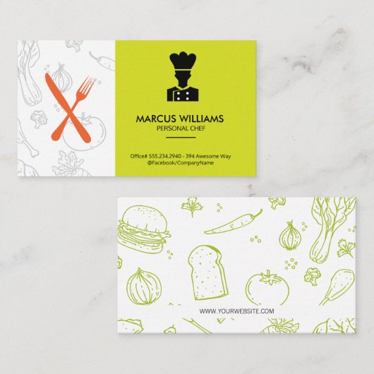 調理器具料理シェフ | レストランのオーナー 名刺 (正面/裏面)