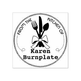 調理場食べ物で調理器具が料理に頭を下げる ラバースタンプ