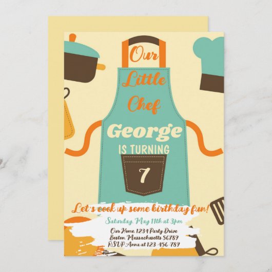 調理師でおもしろい誕生日 招待状 (正面/裏面)