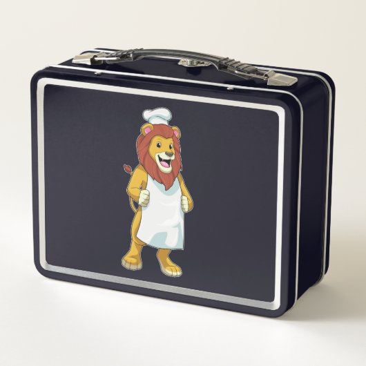 調理師としてのライオンとシェフハット&料理エプロン メタルランチボックス (裏面)