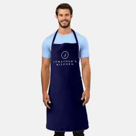 調理師のキッシンプルチン海軍&ホワイトモノグラム エプロン