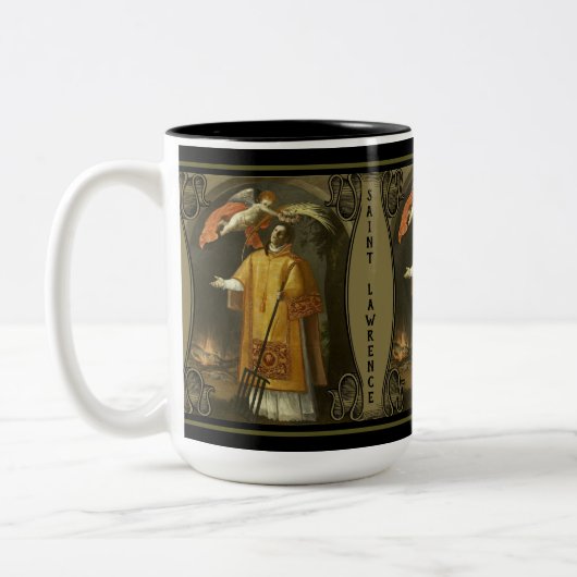 調理師のローマの守護聖人のSt.ローレンス ツートーンマグカップ (左)