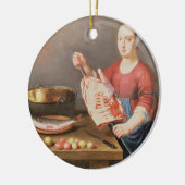 調理師を持つ肉そして魚の静物画 セラミックオーナメント (左)