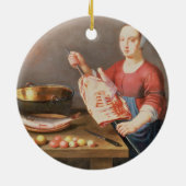 調理師を持つ肉そして魚の静物画 セラミックオーナメント (裏面)