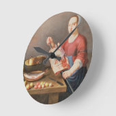 調理師を持つ肉そして魚の静物画 ラウンド壁時計 (傾斜)