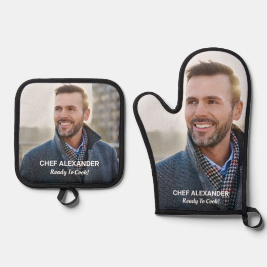 調理師カスタムのパーソナライズOven Mittにフォトレディ 鍋つかみ&鍋敷きセット (正面)