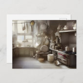 調理師キッチンシーンデジタルアート ポストカード (正面/裏面)