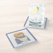 調理師キャットグラス飲料コースター+文字 ガラスコースター (アングル)