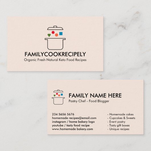 調理師ポット幾何学食品の内部ケト 名刺 (正面/裏面)