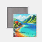 調理師湾，ムーアフランスのア，ポリネシア水色 マグネット (正面/裏面)