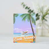 調理師諸島ヴィンテージ旅行ビーチポスター。 ポストカード (スタンド正面)
