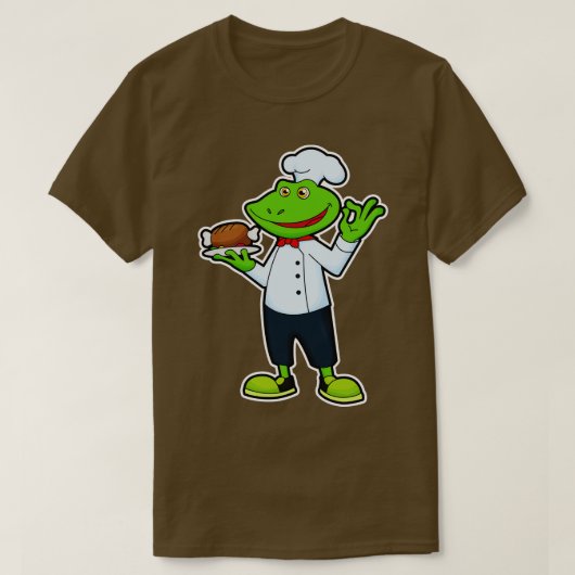 調理師鶏を盛り付けたカエル Tシャツ (デザイン正面)