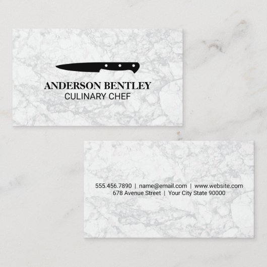 調理用ナイフII |白い大理石の背景 名刺 (正面/裏面)