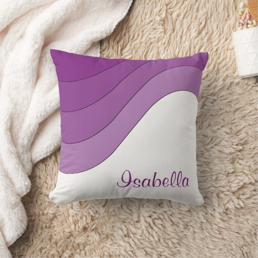 調的な波の紫色のストライプのでカスタムなパーソナライズ クッション (ブランケット)