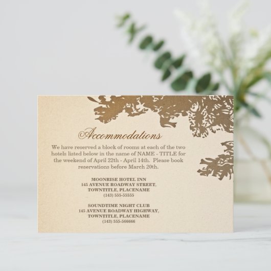 調節のデザインを結婚する古い木のヴィンテージ エンクロージャーカード (スタンド正面)