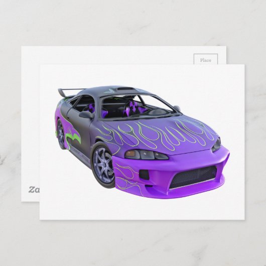 調素晴らし色済みの紫色のレーシングカー ポストカード (正面/裏面)