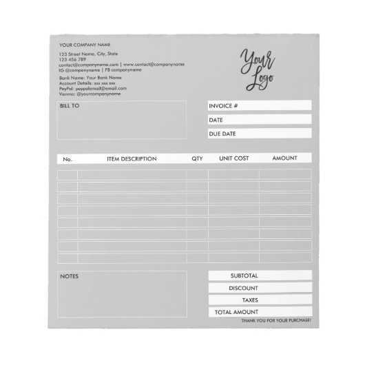 請求書フォーム 業務見積 追加ロゴ ノートパッド (正面)
