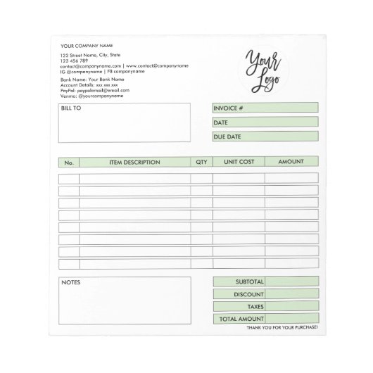 請求書フォーム 業務見積 追加ロゴ ノートパッド (正面)