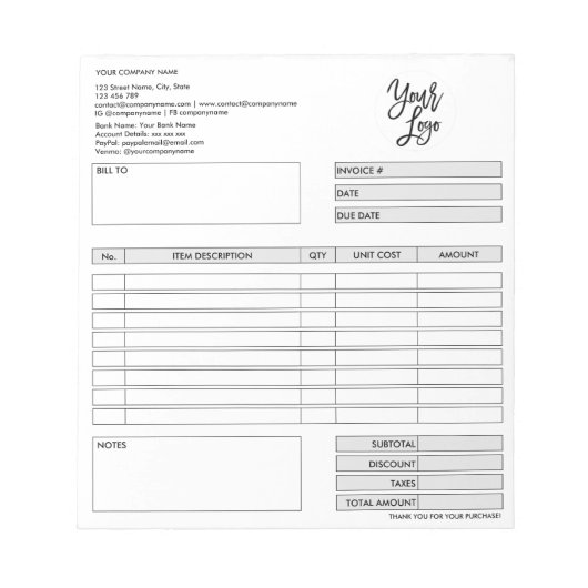 請求書フォーム 業務見積 追加ロゴ ノートパッド (正面)