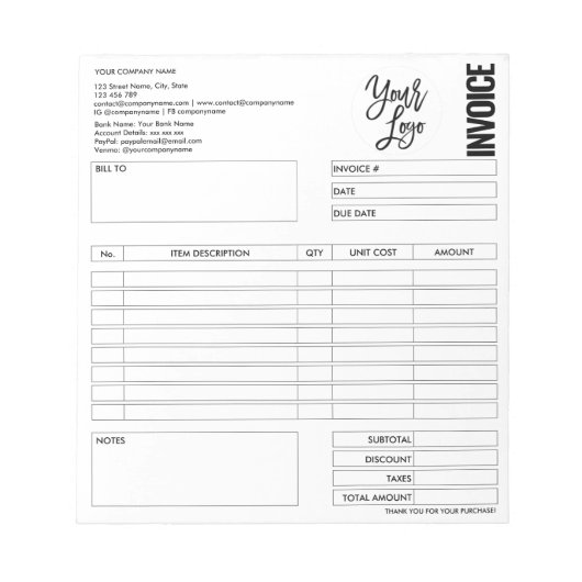 請求書フォーム 業務見積 追加ロゴ ノートパッド (正面)