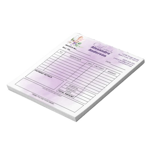 請求書ペストリーシェフパープルフローラ水色 ノートパッド (回転)