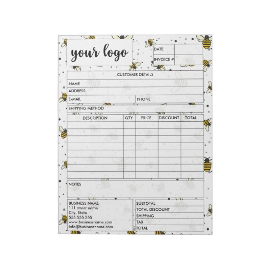 請求書営業型枠受入、ロゴの追加 ノートパッド (回転)