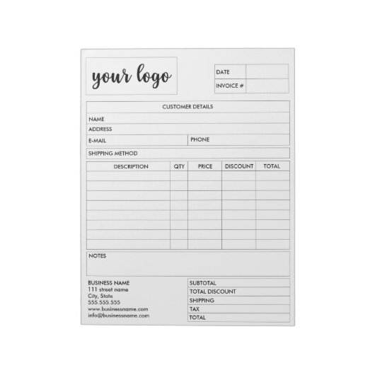 請求書営業型枠受入、ロゴの追加 ノートパッド (回転)