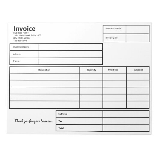 請求書白黒業務シンプルテンプレート ノートパッド (正面)