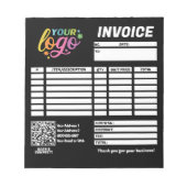 請求書QRコードロゴ モダン ブラック ホワイト レインボー ノートパッド (正面)