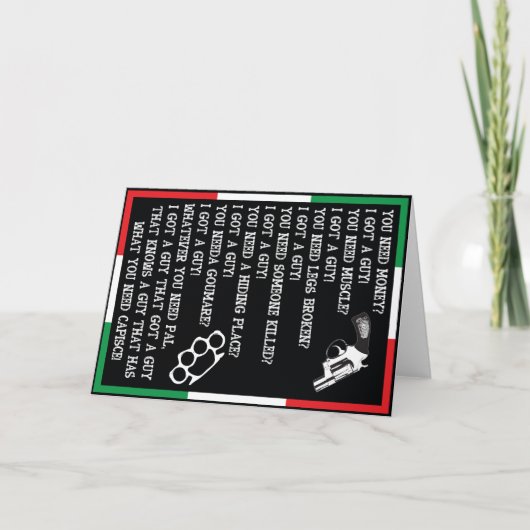 請求記号の挨拶状、おもしろいでイタリアンな喜劇 カード (正面)