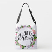 諺の31:25彼女は強い水彩画の花柄です クロスボディバッグ (裏面)