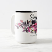 諺の31:25彼女は強さで着ます ツートーンマグカップ (正面左)