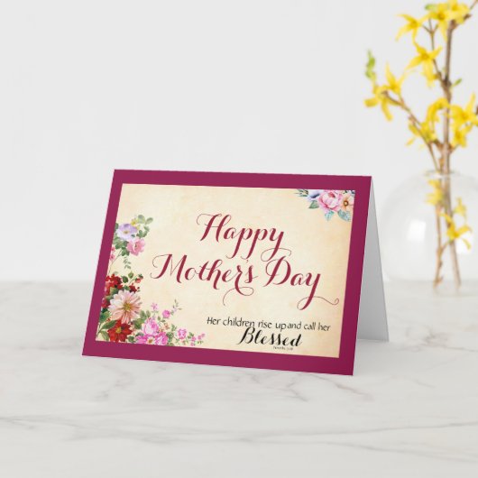 諺の31:28によっては-聖書の詩の母の日が開花します カード (黄色い花)