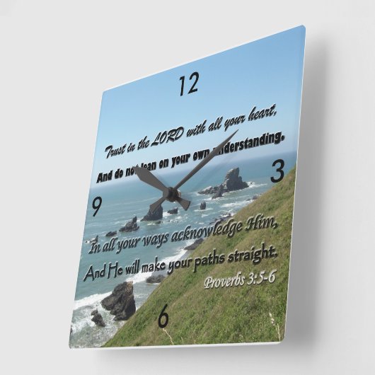諺の3:5 - 6時計! 主を毎分信頼して下さい。 スクエア壁時計 (傾斜)