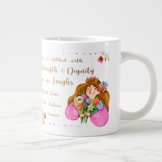 諺31:25彼女は強い服を着ている  ジャンボコーヒーマグカップ (右)