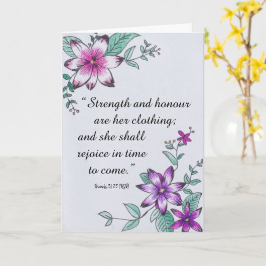 諺31:25 (KJV) カード (黄色い花)