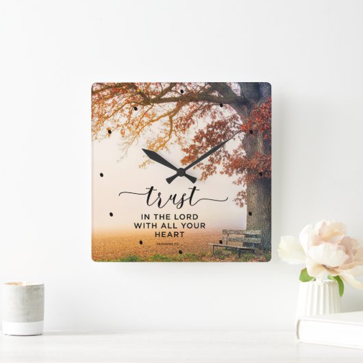 諺3:5すべてのハートを主に信頼 スクエア壁時計 (ホーム)
