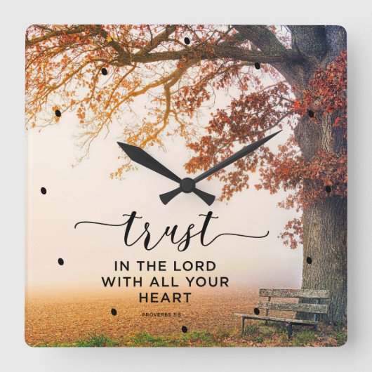 諺3:5すべてのハートを主に信頼 スクエア壁時計 (正面)