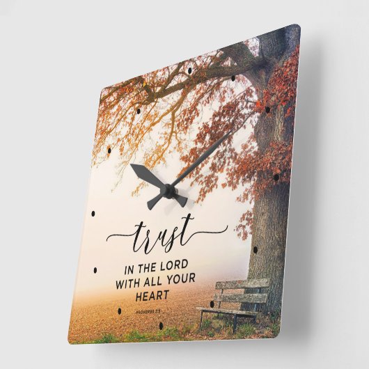 諺3:5すべてのハートを主に信頼 スクエア壁時計 (傾斜)