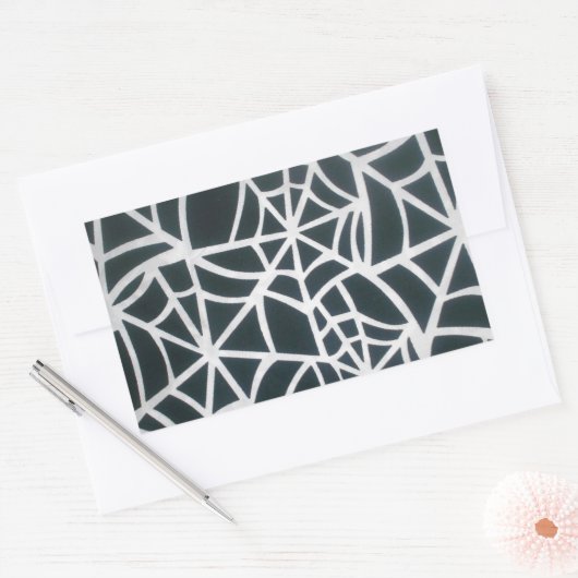 謎のくもの巣:繊細なトラップ – ホワイトスパイダーウェブ 長方形シール (封筒)