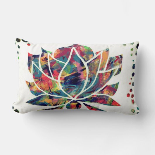 謎のオリエンタルロータスフラワーオリジナル抽象芸術 ランバークッション (正面)