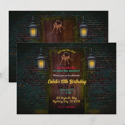 謎のドアの部屋からの脱出　誕生日パーティー 招待状 (正面/裏面)
