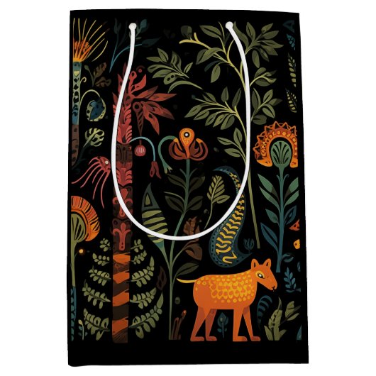 謎のファンタジー動物の黒 ミディアムペーパーバッグ (正面)