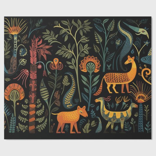 謎のファンタジー動物の黒 ラッピングペーパー (フラット)